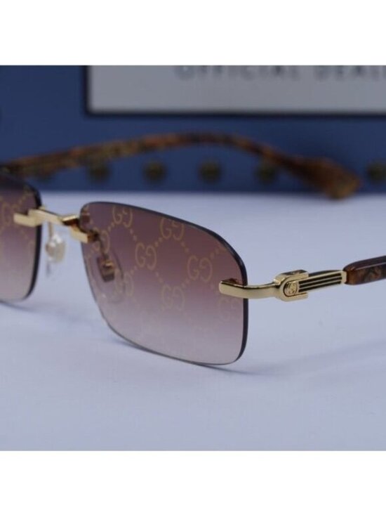 Gucci GG1221S 004 Rectangle Sunglasses - Gold with Brown/Burgundy Gradient main image 7